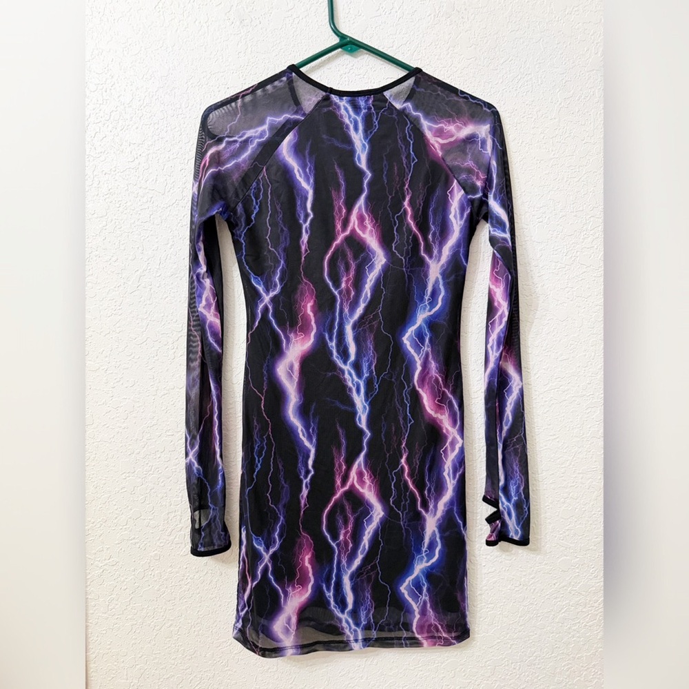DOLLS KILL CURRENT MOOD MESH LIGHTNING LONG SLEEVE DRESS SIZE SMALL - Picture 4 of 9